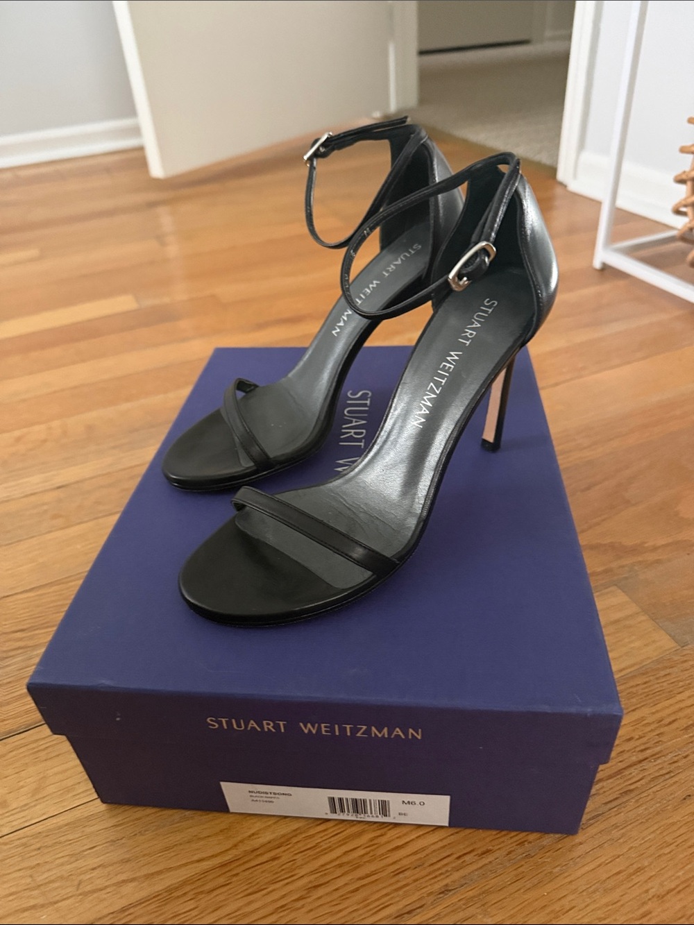 Stuart Weitzman Black Ankle-Strap Stiletto Sandals